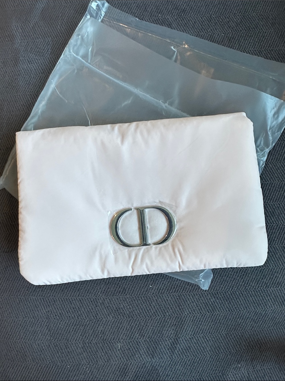 Dior pale pink Satin CD Clutch / pouch with Silver Hardware